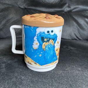 Cookie Monster Mug Sesame Street Kids Cup Dish Lid Blue Plastic Vintage 80s